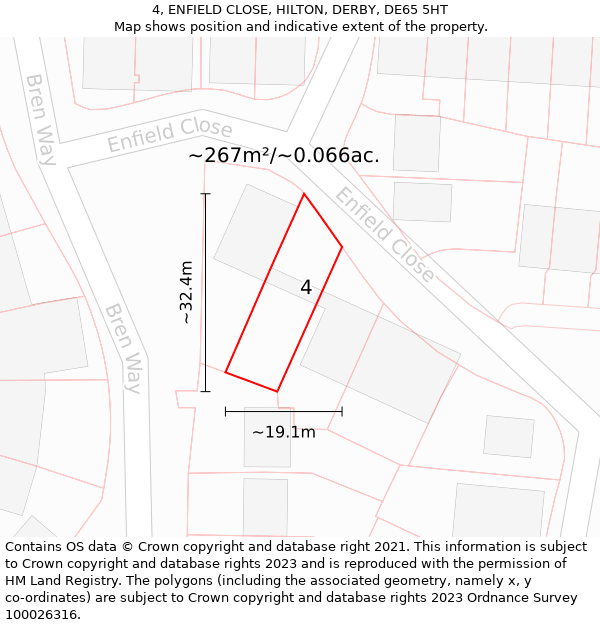 4, ENFIELD CLOSE, HILTON, DERBY, DE65 5HT: Plot and title map