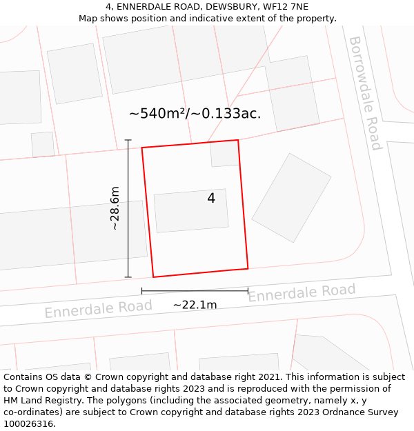 4, ENNERDALE ROAD, DEWSBURY, WF12 7NE: Plot and title map