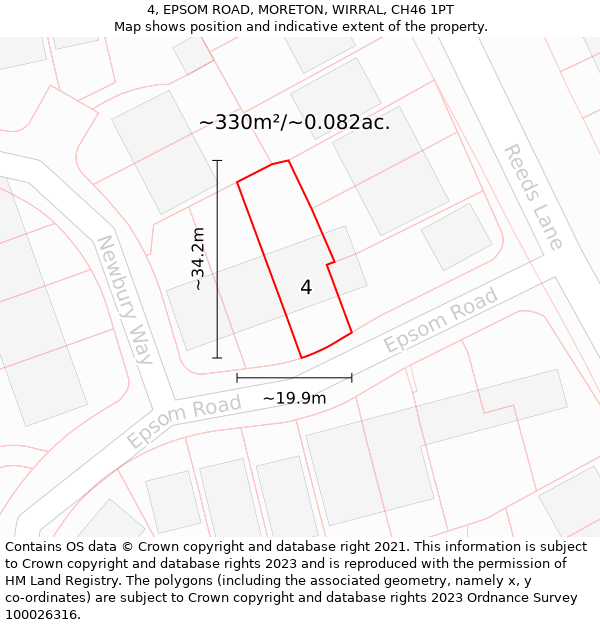 4, EPSOM ROAD, MORETON, WIRRAL, CH46 1PT: Plot and title map