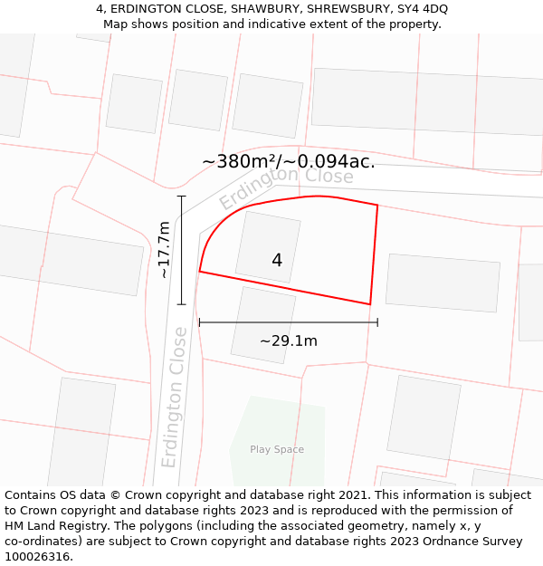 4, ERDINGTON CLOSE, SHAWBURY, SHREWSBURY, SY4 4DQ: Plot and title map