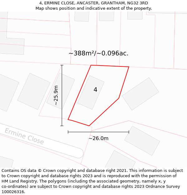 4, ERMINE CLOSE, ANCASTER, GRANTHAM, NG32 3RD: Plot and title map