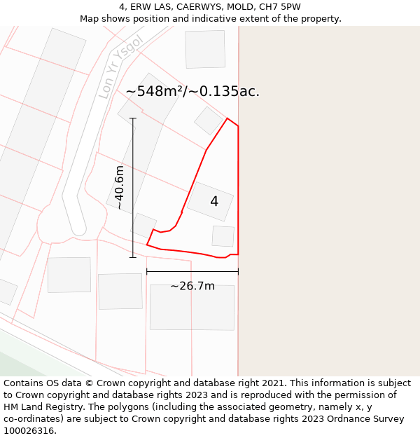 4, ERW LAS, CAERWYS, MOLD, CH7 5PW: Plot and title map