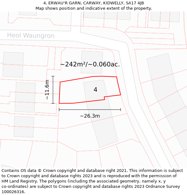 4, ERWAU'R GARN, CARWAY, KIDWELLY, SA17 4JB: Plot and title map