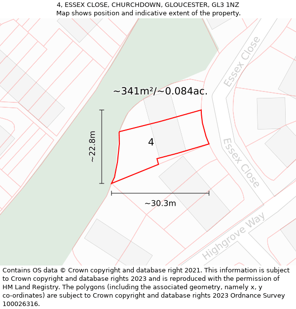 4, ESSEX CLOSE, CHURCHDOWN, GLOUCESTER, GL3 1NZ: Plot and title map