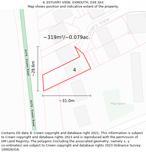 4, ESTUARY VIEW, EXMOUTH, EX8 3AX: Plot and title map