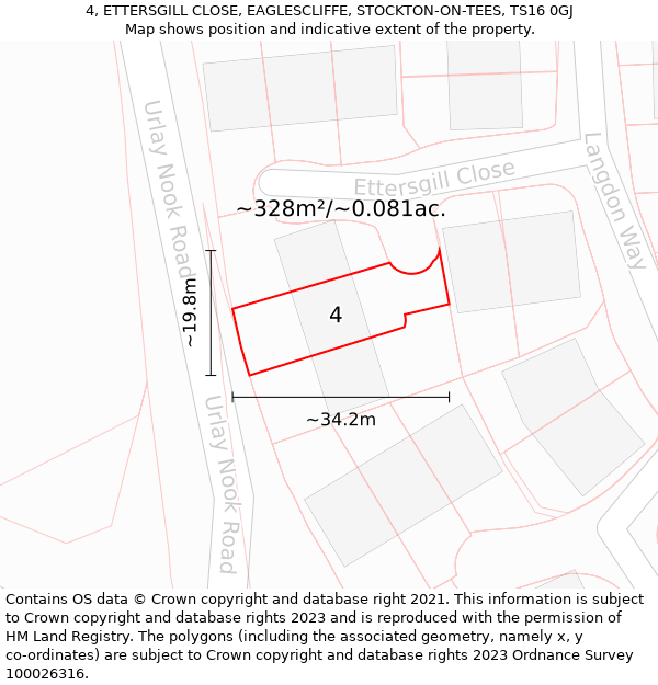 4, ETTERSGILL CLOSE, EAGLESCLIFFE, STOCKTON-ON-TEES, TS16 0GJ: Plot and title map