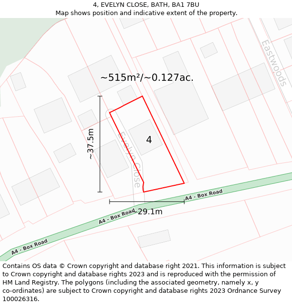 4, EVELYN CLOSE, BATH, BA1 7BU: Plot and title map