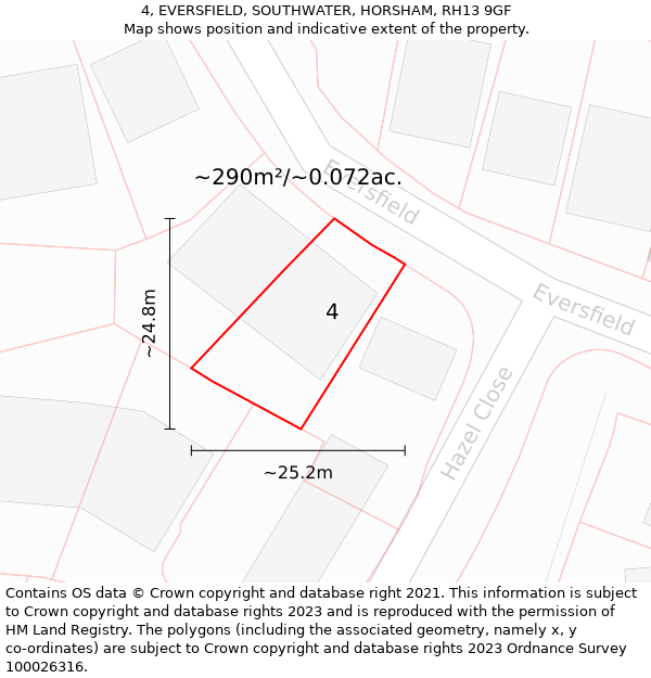 4, EVERSFIELD, SOUTHWATER, HORSHAM, RH13 9GF: Plot and title map