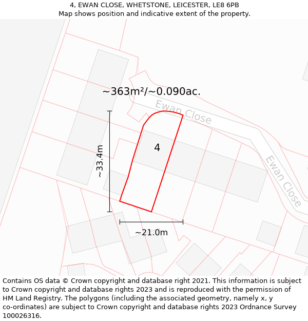 4, EWAN CLOSE, WHETSTONE, LEICESTER, LE8 6PB: Plot and title map