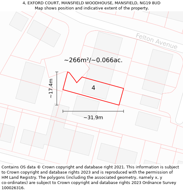 4, EXFORD COURT, MANSFIELD WOODHOUSE, MANSFIELD, NG19 8UD: Plot and title map