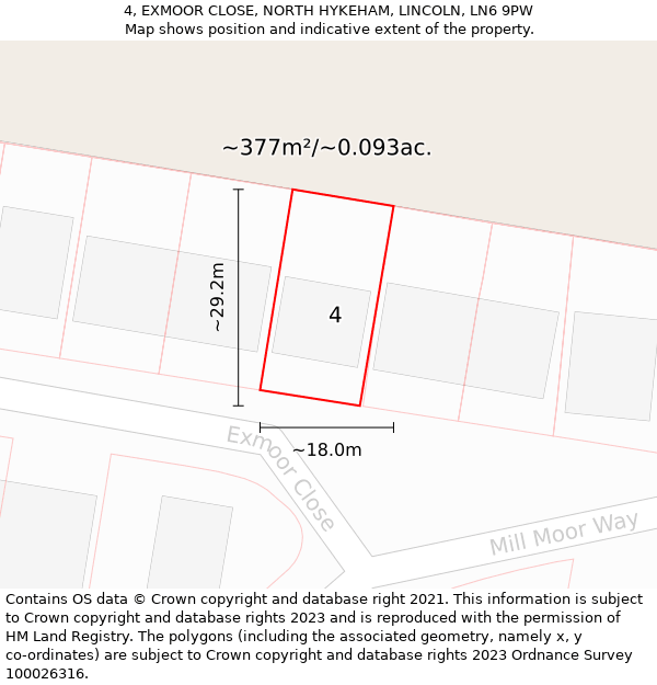 4, EXMOOR CLOSE, NORTH HYKEHAM, LINCOLN, LN6 9PW: Plot and title map