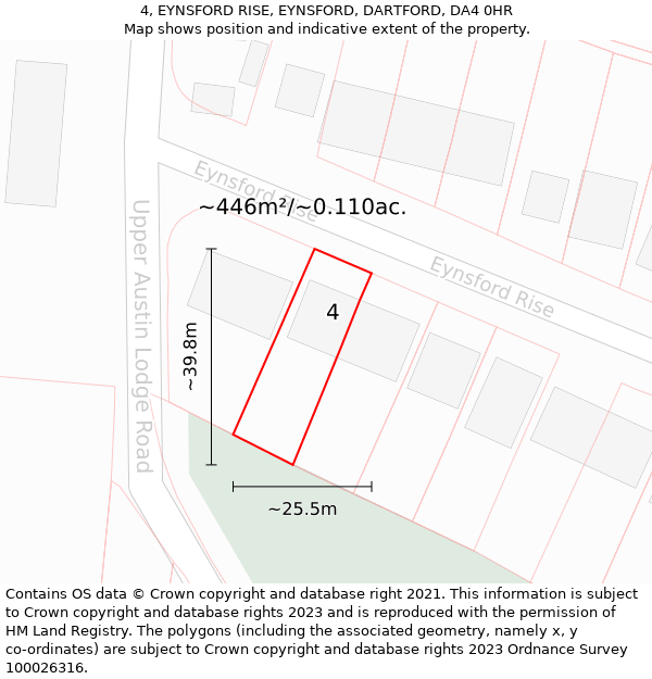 4, EYNSFORD RISE, EYNSFORD, DARTFORD, DA4 0HR: Plot and title map