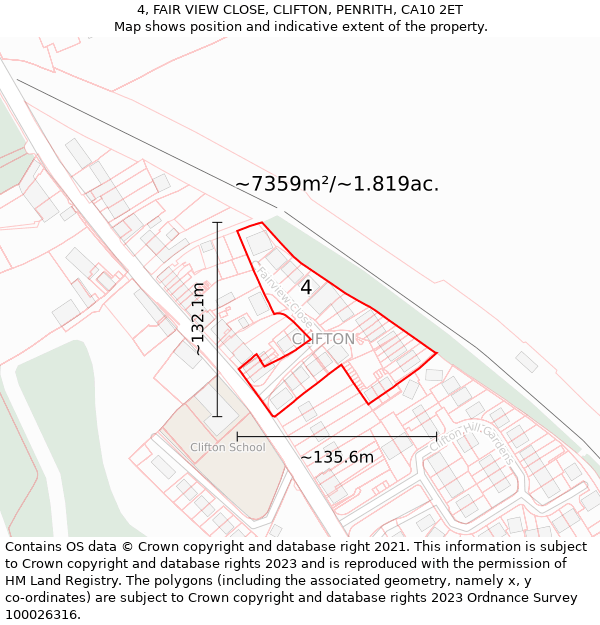 4, FAIR VIEW CLOSE, CLIFTON, PENRITH, CA10 2ET: Plot and title map