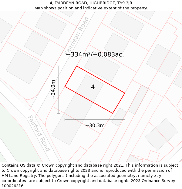 4, FAIRDEAN ROAD, HIGHBRIDGE, TA9 3JR: Plot and title map