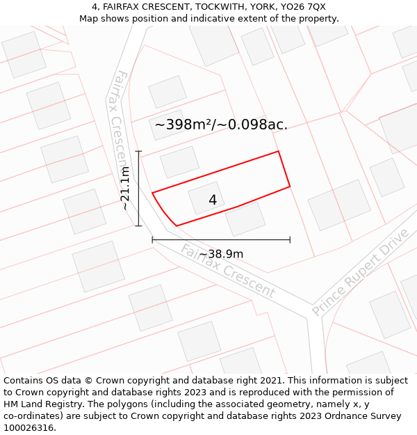 4, FAIRFAX CRESCENT, TOCKWITH, YORK, YO26 7QX: Plot and title map