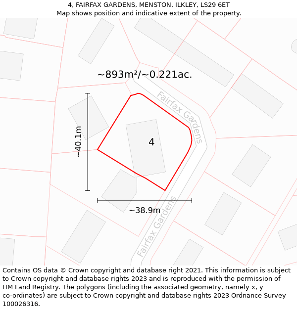 4, FAIRFAX GARDENS, MENSTON, ILKLEY, LS29 6ET: Plot and title map