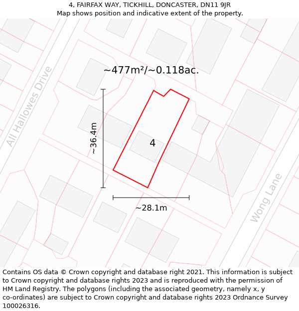 4, FAIRFAX WAY, TICKHILL, DONCASTER, DN11 9JR: Plot and title map