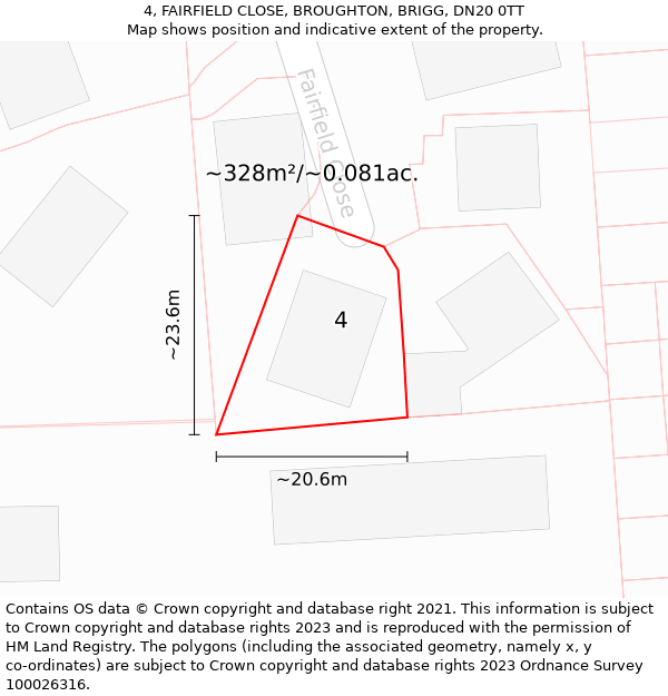 4, FAIRFIELD CLOSE, BROUGHTON, BRIGG, DN20 0TT: Plot and title map