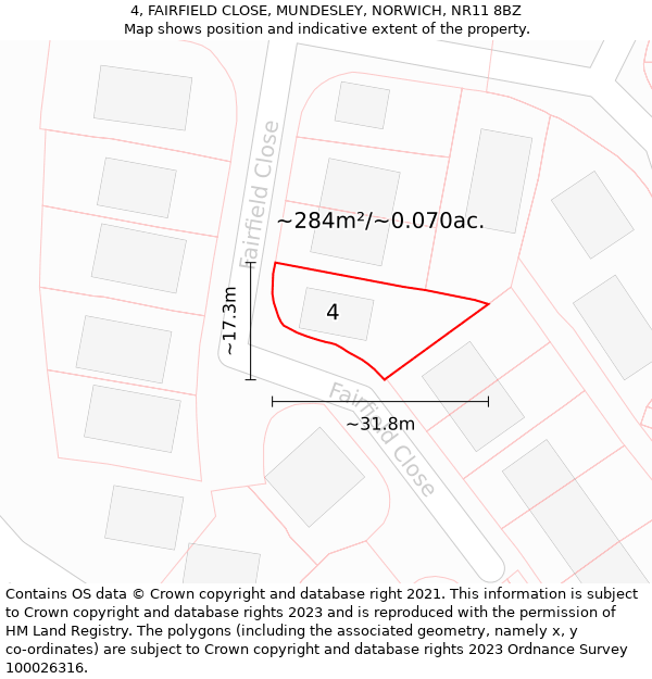 4, FAIRFIELD CLOSE, MUNDESLEY, NORWICH, NR11 8BZ: Plot and title map