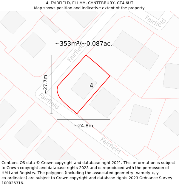 4, FAIRFIELD, ELHAM, CANTERBURY, CT4 6UT: Plot and title map