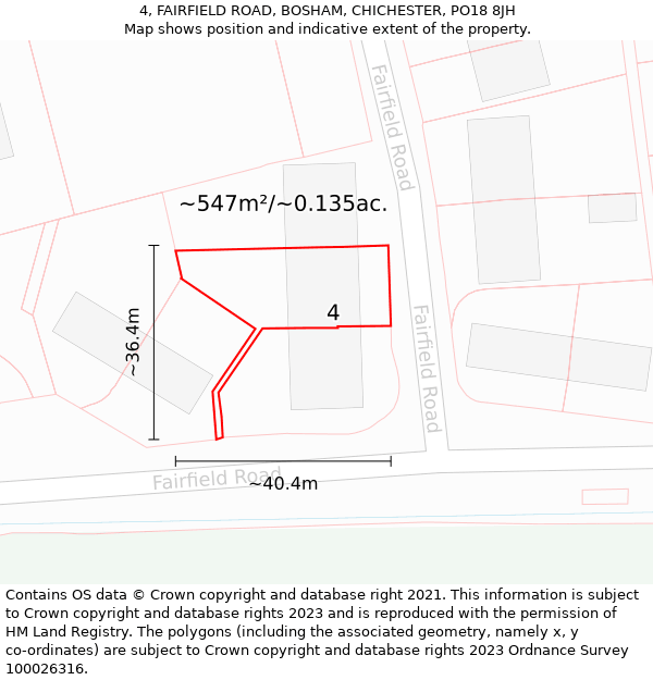 4, FAIRFIELD ROAD, BOSHAM, CHICHESTER, PO18 8JH: Plot and title map