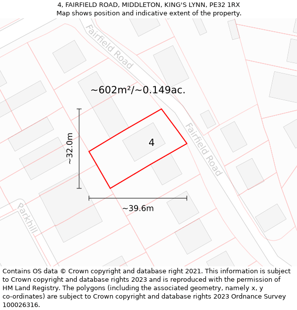 4, FAIRFIELD ROAD, MIDDLETON, KING'S LYNN, PE32 1RX: Plot and title map