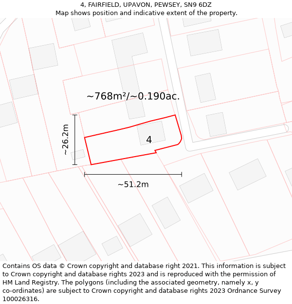 4, FAIRFIELD, UPAVON, PEWSEY, SN9 6DZ: Plot and title map