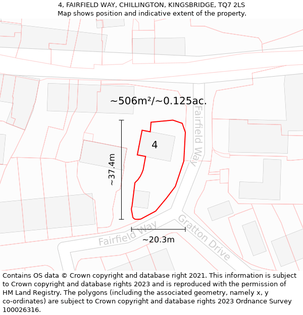 4, FAIRFIELD WAY, CHILLINGTON, KINGSBRIDGE, TQ7 2LS: Plot and title map