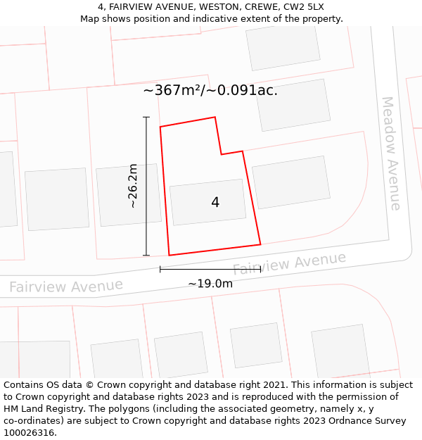 4, FAIRVIEW AVENUE, WESTON, CREWE, CW2 5LX: Plot and title map