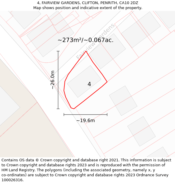 4, FAIRVIEW GARDENS, CLIFTON, PENRITH, CA10 2DZ: Plot and title map