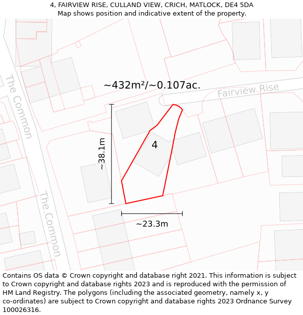 4, FAIRVIEW RISE, CULLAND VIEW, CRICH, MATLOCK, DE4 5DA: Plot and title map