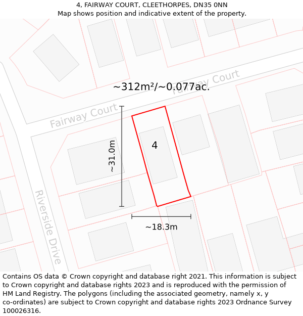 4, FAIRWAY COURT, CLEETHORPES, DN35 0NN: Plot and title map