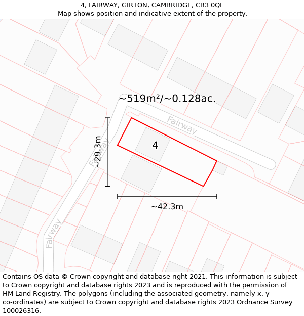 4, FAIRWAY, GIRTON, CAMBRIDGE, CB3 0QF: Plot and title map