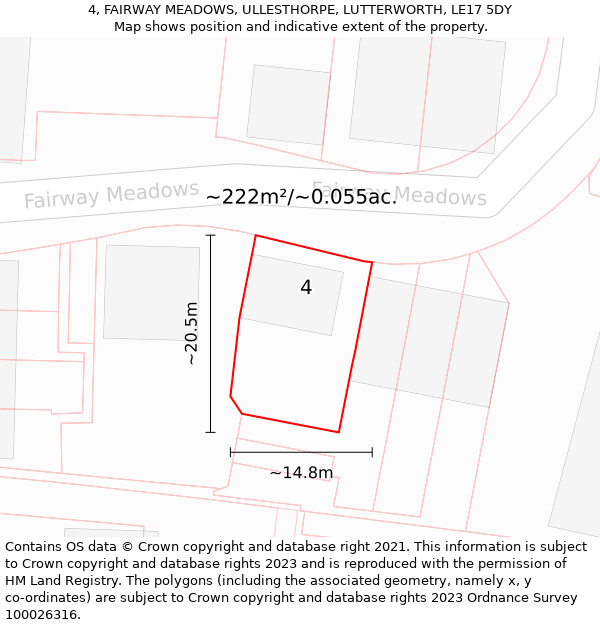 4, FAIRWAY MEADOWS, ULLESTHORPE, LUTTERWORTH, LE17 5DY: Plot and title map