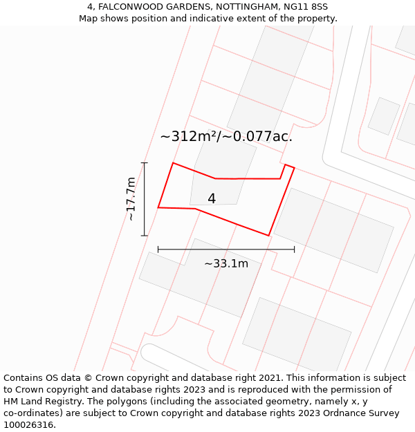 4, FALCONWOOD GARDENS, NOTTINGHAM, NG11 8SS: Plot and title map