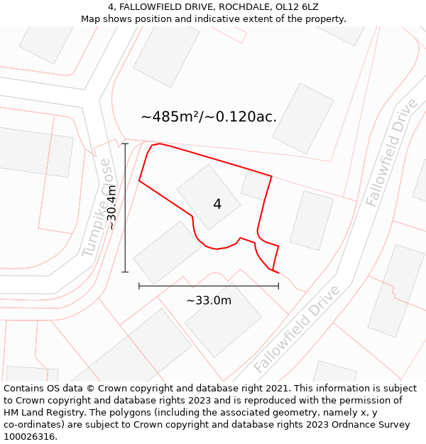 4, FALLOWFIELD DRIVE, ROCHDALE, OL12 6LZ: Plot and title map