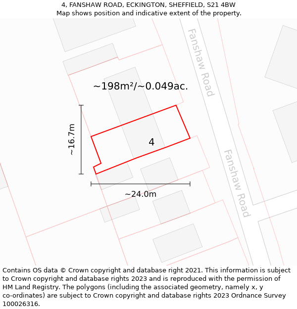 4, FANSHAW ROAD, ECKINGTON, SHEFFIELD, S21 4BW: Plot and title map