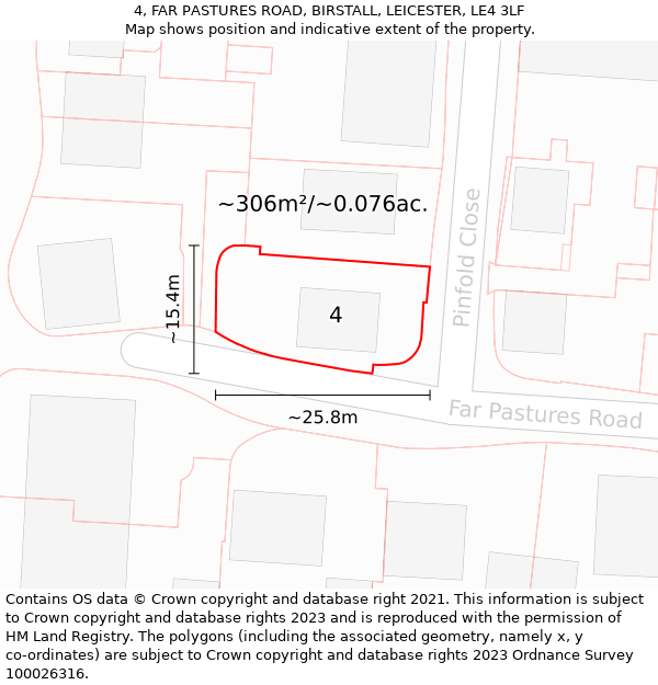 4, FAR PASTURES ROAD, BIRSTALL, LEICESTER, LE4 3LF: Plot and title map