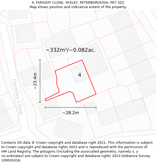 4, FARADAY CLOSE, YAXLEY, PETERBOROUGH, PE7 3ZZ: Plot and title map