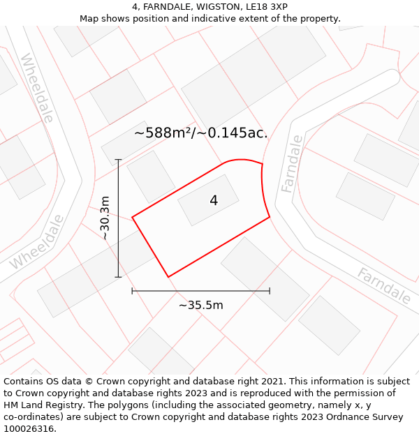 4, FARNDALE, WIGSTON, LE18 3XP: Plot and title map