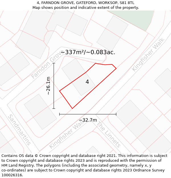 4, FARNDON GROVE, GATEFORD, WORKSOP, S81 8TL: Plot and title map