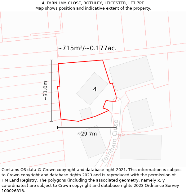 4, FARNHAM CLOSE, ROTHLEY, LEICESTER, LE7 7PE: Plot and title map