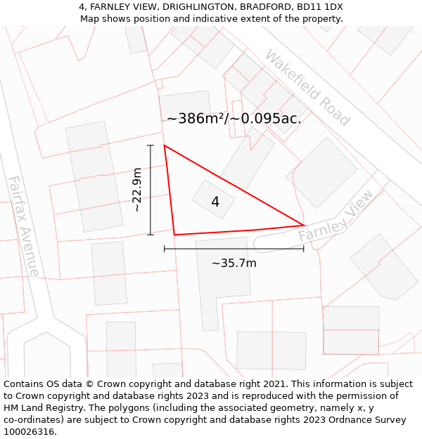 4, FARNLEY VIEW, DRIGHLINGTON, BRADFORD, BD11 1DX: Plot and title map