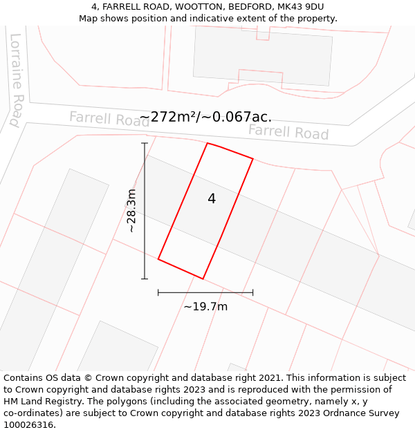 4, FARRELL ROAD, WOOTTON, BEDFORD, MK43 9DU: Plot and title map