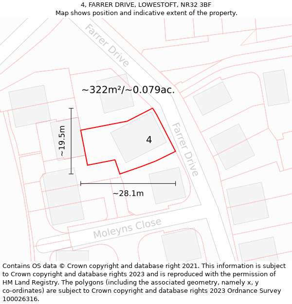 4, FARRER DRIVE, LOWESTOFT, NR32 3BF: Plot and title map