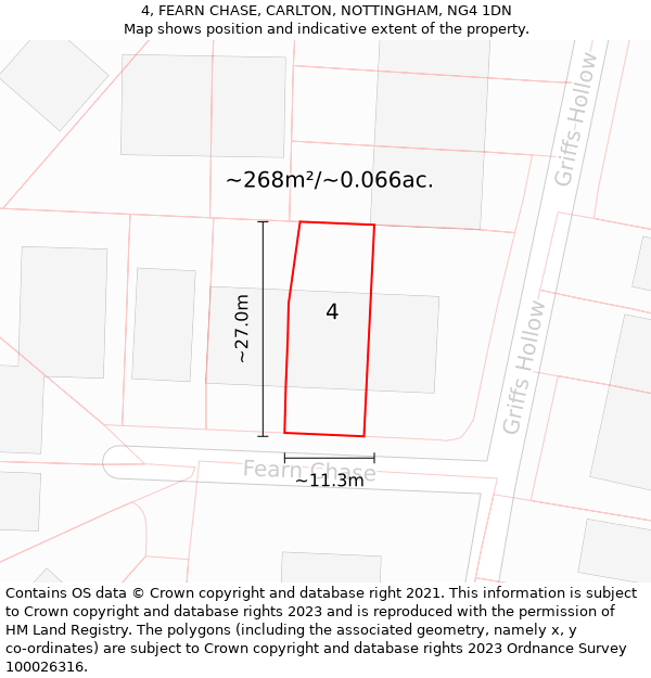 4, FEARN CHASE, CARLTON, NOTTINGHAM, NG4 1DN: Plot and title map