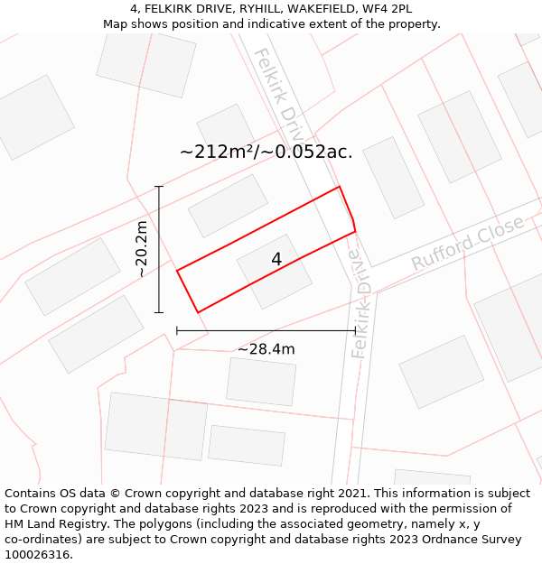 4, FELKIRK DRIVE, RYHILL, WAKEFIELD, WF4 2PL: Plot and title map