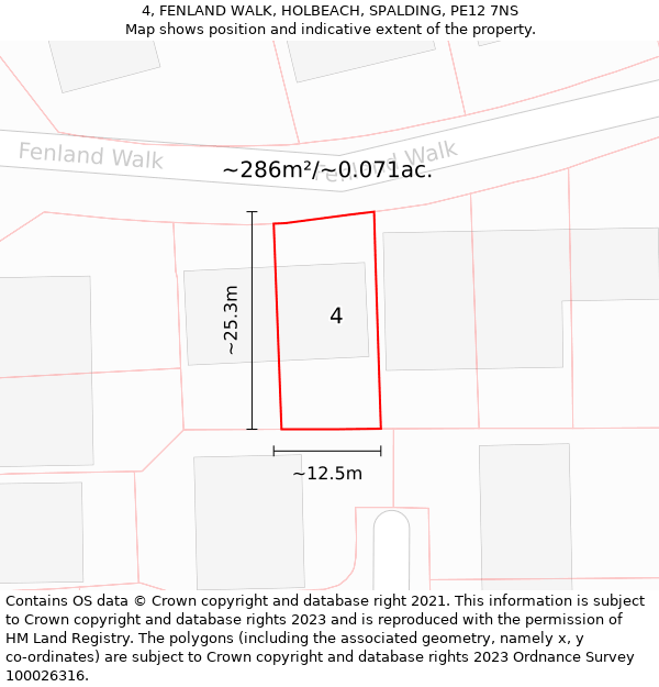 4, FENLAND WALK, HOLBEACH, SPALDING, PE12 7NS: Plot and title map