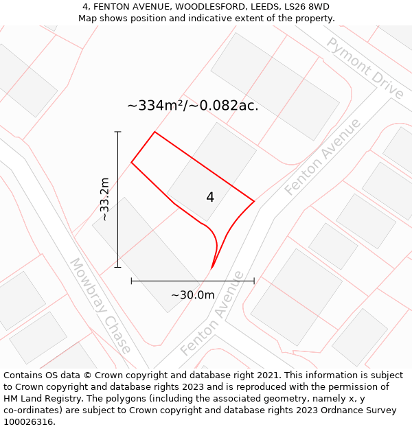 4, FENTON AVENUE, WOODLESFORD, LEEDS, LS26 8WD: Plot and title map