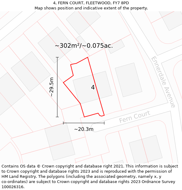 4, FERN COURT, FLEETWOOD, FY7 8PD: Plot and title map